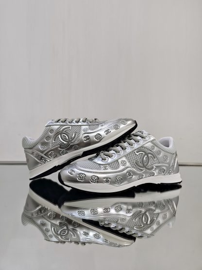 Chanel Unisex Silver Grey Diamond Breathable Mesh Casual Shoes - Image 6