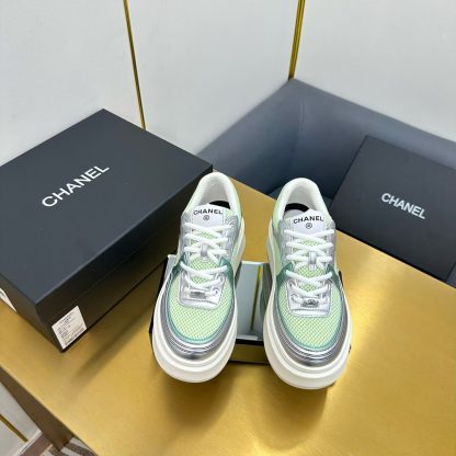 Chanel Green and Silver Casual Versatile Sneakers - Image 6