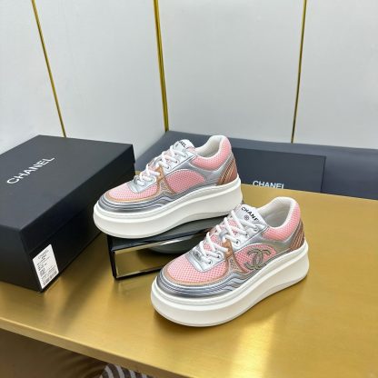 Chanel pink and silver casual versatile sneakers - Image 6