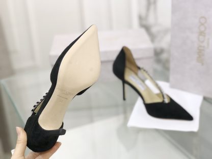 Jimmy Choo black suede leather pumps with rhinestone chain - Image 6