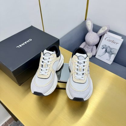 Chanel men's and women's couple's white with beige classic breathable casual dad shoes - Image 6