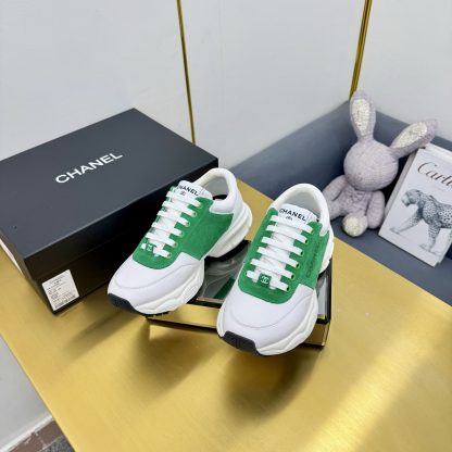 Chanel men's and women's couple's white mix and match green classic sports casual dad shoes - Image 6