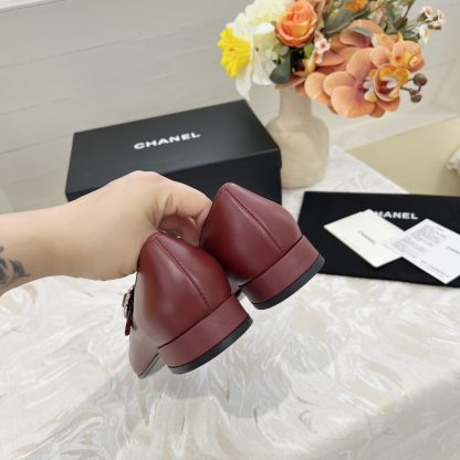 Chanel autumn and winter new red retro style small round head thick heel loafers - Image 6