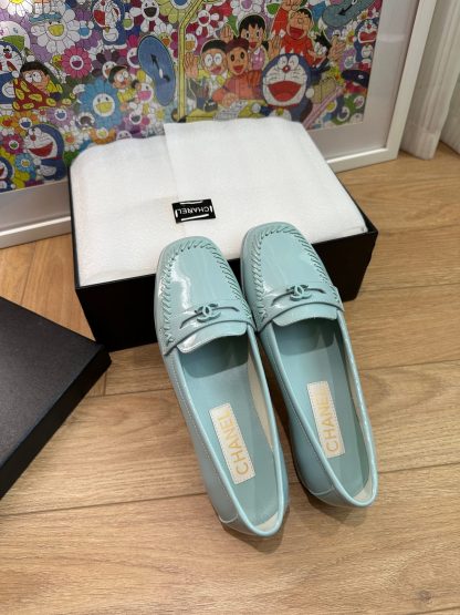 Chanel autumn and winter four seasons retro style small round head blue loafers - Image 6