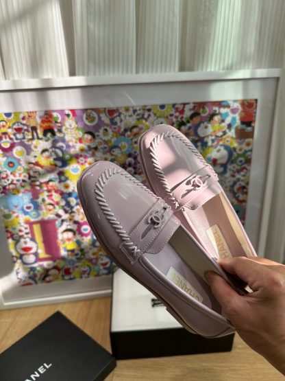 Chanel autumn and winter four seasons retro style small round head purple loafers - Image 6