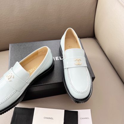 Chanel Early Spring Dance Shoes Series Blue Small Round Head Retro Loafers - Image 6