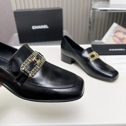 Chanel Early Spring Dance Shoes Series Small Round Toe Black Loafers Heel Height 4cm - Image 6