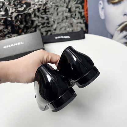 Chanel Early Spring Dance Shoes Series Small Round Toe Slim Black Shiny Loafers - Image 6