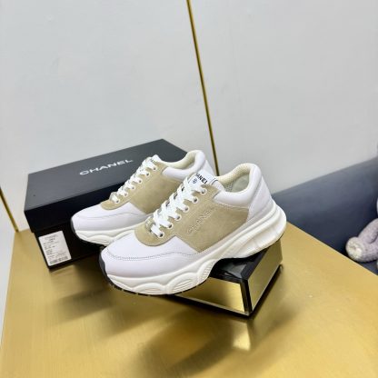 Chanel men's and women's couple's white with beige classic sports casual dad shoes - Image 6