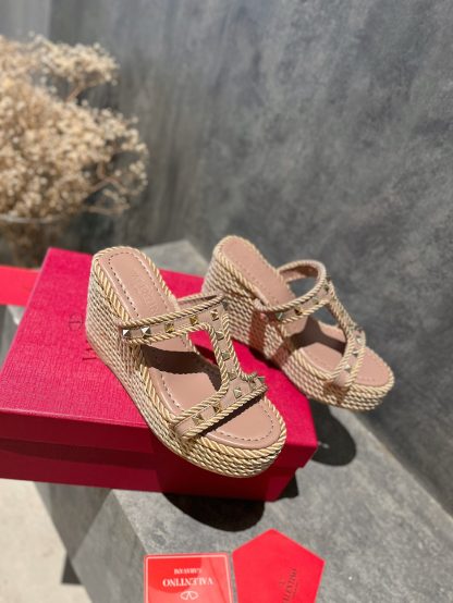 VALENTINO Studded hemp rope wedge sandals - Image 6
