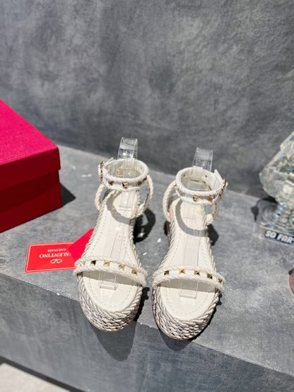 VALENTINO Studded hemp rope wedge sandals - Image 6