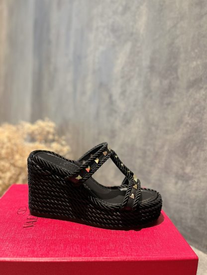 VALENTINO Studded hemp rope wedge sandals - Image 6