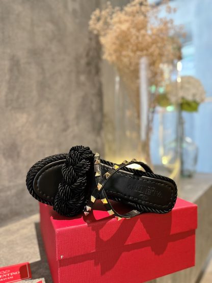 VALENTINO Studded Rope Woven Wedge Sandals - Image 6