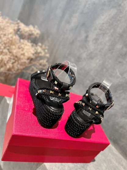 VALENTINO Studded Rope Woven Wedge Sandals - Image 6