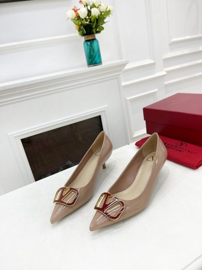 VALENTINO Bronze Buckle Patent Leather Elegant High Heels - Image 6