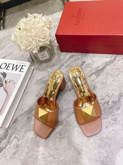 VALENTINO Gold Large Rivet High-end Sandals High Heels - Image 6