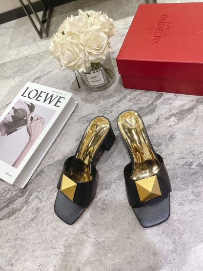 VALENTINO Gold Large Rivet High-end Sandals High Heels - Image 6