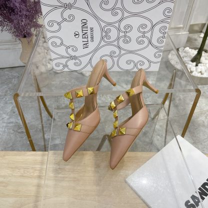 VALENTINO Gold Large Rivet Fashion High-end Sandals High Heels - Image 6