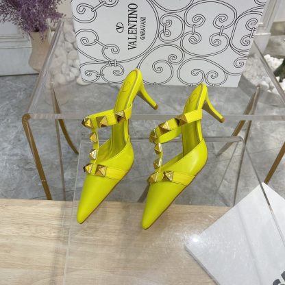 VALENTINO Gold Large Rivet Fashion High-end Sandals High Heels - Image 6