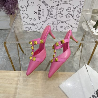 VALENTINO Gold Large Rivet Fashion High-end Sandals High Heels - Image 6