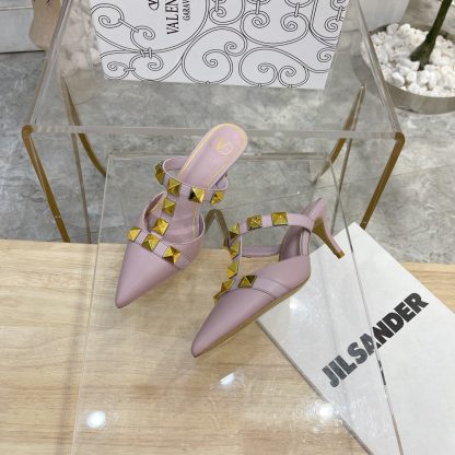 VALENTINO Gold Large Rivet Fashion High-end Sandals High Heels - Image 6