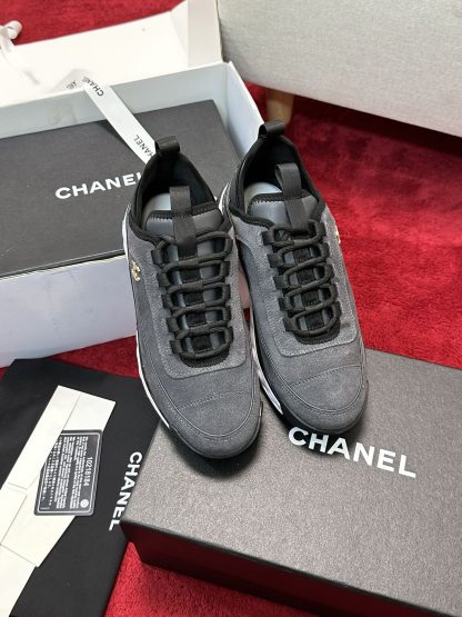 Chanel Unisex Couple Grey Mix Classic Casual Sneakers - Image 6