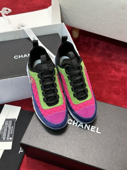 Chanel pink green men's and women's couple's mixed craft embroidery style versatile casual sports shoes - Image 6
