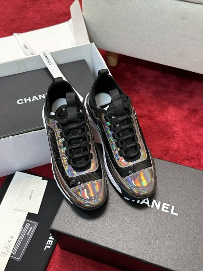 Chanel black mixed sequin craft embroidery style all-match casual sports shoes for men and women - Image 6