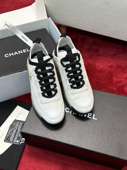 Chanel men's and women's couple's white and black mixed craft embroidery style versatile casual sports shoes - Image 5
