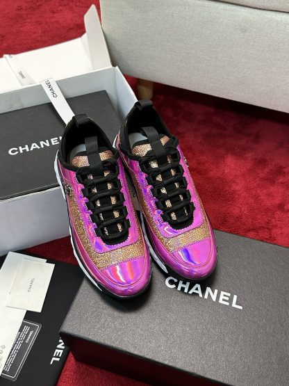 Chanel men's and women's couple's pink and purple mix and match classic fashion casual sports shoes - Image 5