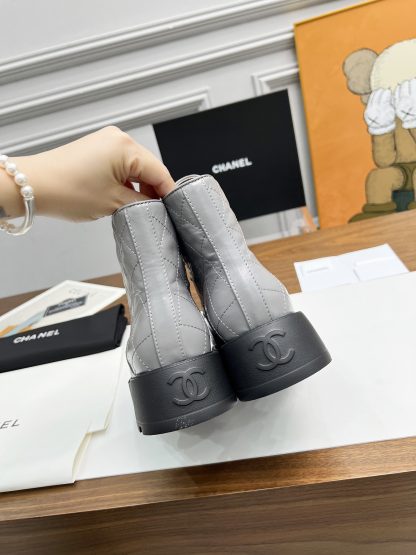 Chanel autumn and winter electric embroidery diamond blue-gray wear-resistant and non-slip Martin boots - Image 5