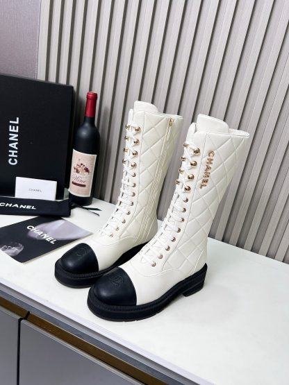 Chanel Autumn and Winter Electric Show Diamond Style Off-White Mid-Boots - Image 6
