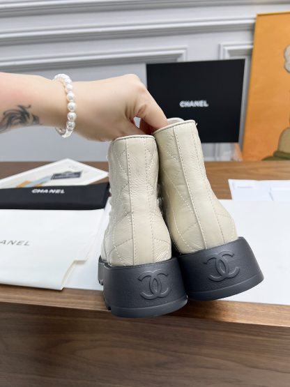 Chanel autumn and winter electric embroidery diamond beige wear-resistant and non-slip Martin boots - Image 5