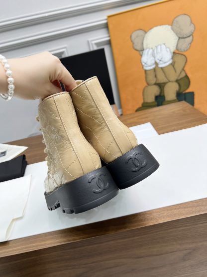 Chanel autumn and winter electric embroidery diamond apricot wear-resistant and non-slip Martin boots - Image 5