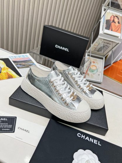 Chanel high-end custom silver classic comfortable casual shoes - Image 6