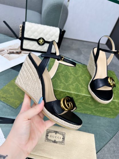 Gucci Straw Platform Sandals - Image 6