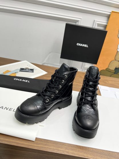 Chanel autumn and winter new black electric embroidery diamond shiny wrinkled leather Martin boots - Image 6