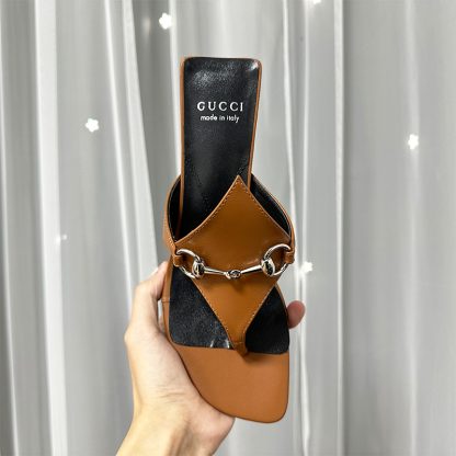 Gucci Spring and Summer Square Toe Flip Flops Classic Buckle Series - Image 6