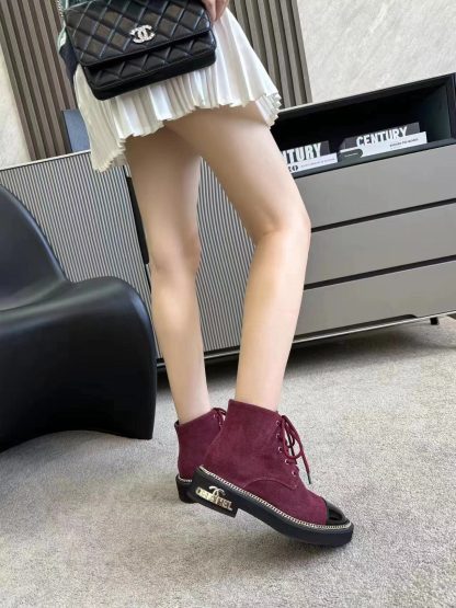Chanel autumn and winter hit red fashionable simple leather boots - Image 6