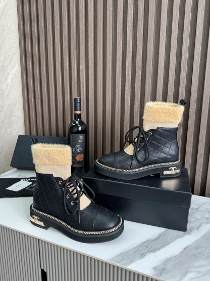 Chanel classic fashion black apricot simple lace-up boots - Image 6