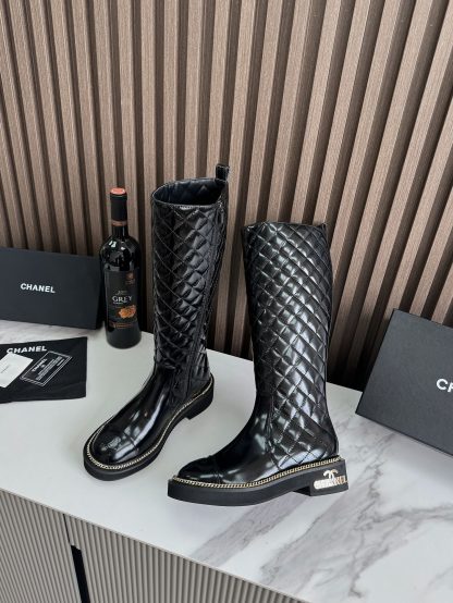 Chanel black shiny autumn and winter hot fashionable leather boots - Image 5