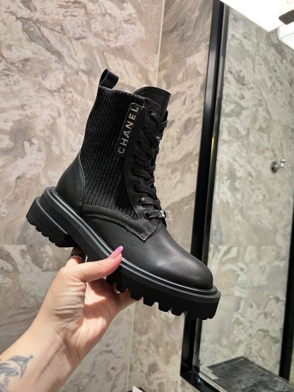 Chanel black matte autumn and winter new handsome fashion luxury letter knight Martin boots - Image 5