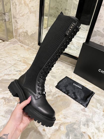 Chanel autumn and winter new handsome black matte letter knight boots - Image 5