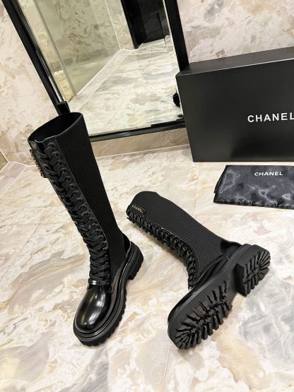 Chanel autumn and winter new handsome black letter knight boots - Image 6
