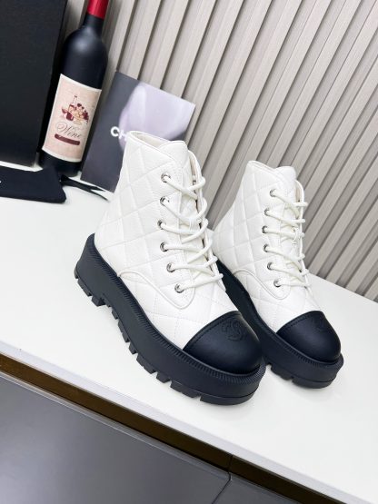 Chanel autumn and winter new white and black electric show diamond style leather boots - Image 6