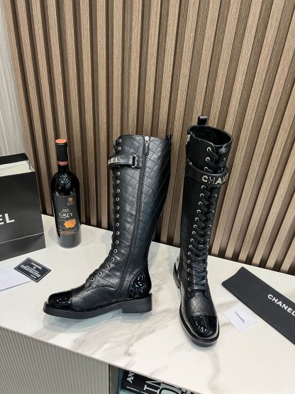 Chanel girly black leather mid boots - Image 6