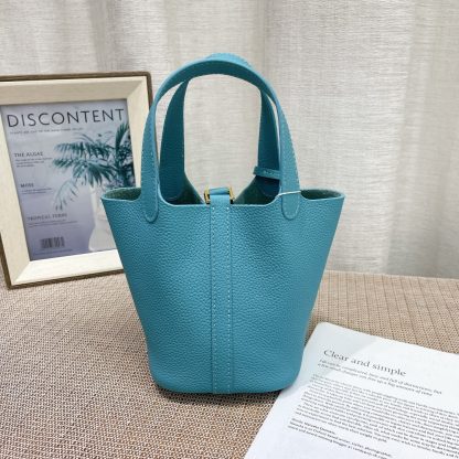 Hermès blue mini 14cm vegetable basket Soft and versatile calfskin Basic daily style - Image 6