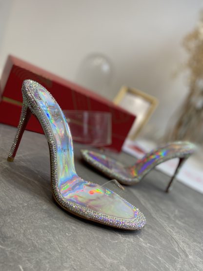 ChristianLouboutin 透明一字带红底凉鞋高跟鞋 - Image 4