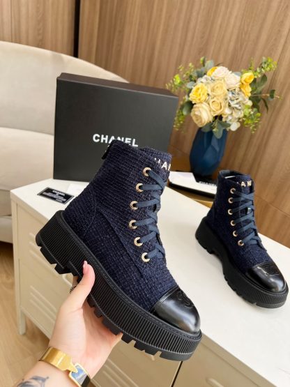 Chanel blue lace-up design non-slip wear-resistant boots - Image 4