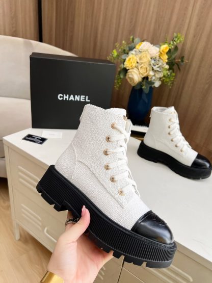 Chanel white lace-up design non-slip wear-resistant boots - Image 4